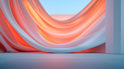 Fototapeta premium Serene Flow of Peach and White Fabric in a Minimalist Setting