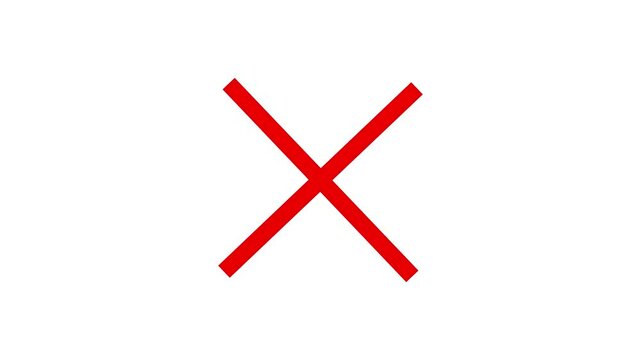 cross mark animation, Wrong Symbol in Motion graphic, Red X letter, crossed lines, denial concept, incorrect cross symbol, red cross mark animation. Prohibition. Error.