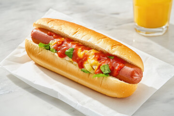 Juicy grilled hot dog topped with flavorful chili sauce for a lively summer barbecue experience