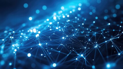Fototapeta premium Abstract blue network with glowing nodes and connections