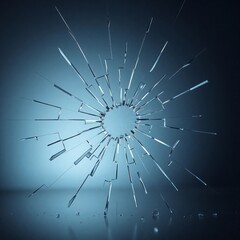 Obraz premium Shattered glass with a radial crack pattern and a blue gradient background