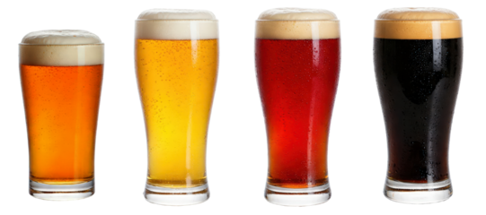 Set of beer in cups, mugs on transparent backround PNG cut out file. Pilsener, white, bock or lager and pale ale. Graphic resource bundle for restaurant, bar, pub icons.