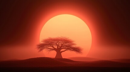 Majestic Baobab Silhouette at Sunset  African Savanna Landscape