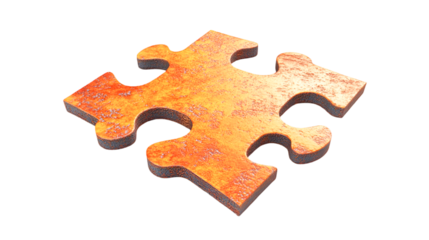Rusty Puzzle Piece Isolated  A solitary orange puzzle piece evokes a sense of missing connection or incomplete solution