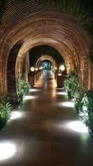 Fototapeta premium Illuminated Bamboo Tunnel Pathway Garden Entrance