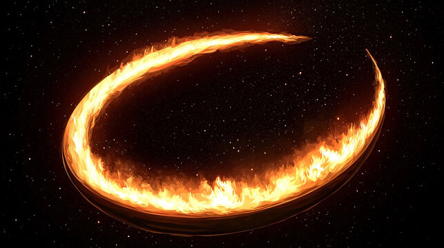 A dramatic of fire forming a stunning cosmic phenomenon against the dark backdrop of space captured from an aerial perspective with incredible detail.