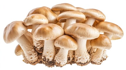 Fototapeta premium Cluster of light brown mushrooms isolated on white.