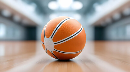 Obraz premium Orange Basketball on Wooden Court Floor