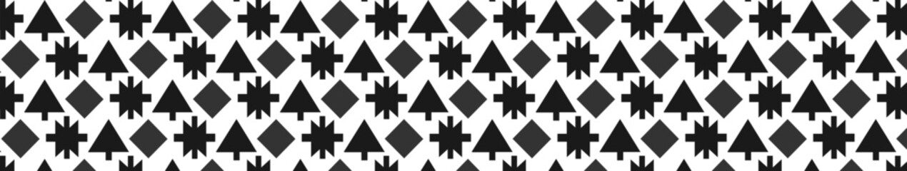 Black and White Geometric Pattern with Triangles, Diamonds, and Crosses.