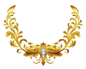 Elegant gold necklace design featuring intricate floral patterns and central gemstone. This luxurious piece showcases craftsmanship and beauty, perfect for special occasions