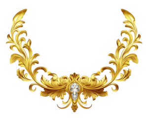 Elegant gold necklace design featuring intricate floral patterns and central gemstone. This luxurious piece showcases craftsmanship and beauty, perfect for special occasions