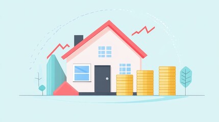 Real estate investment infographic flat design side view property market theme animation colored pastel. 
