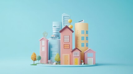 Real estate investment infographic flat design side view property market theme animation colored pastel. 