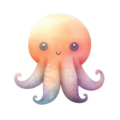 octopus cute watercolors illustration on white background