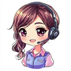 Cute anime character wearing a headset with a cheerful expression and a pink blouse
