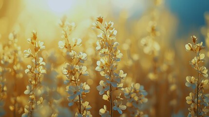 Golden canola seeds with oil refinery silhouettes in layered exposure background