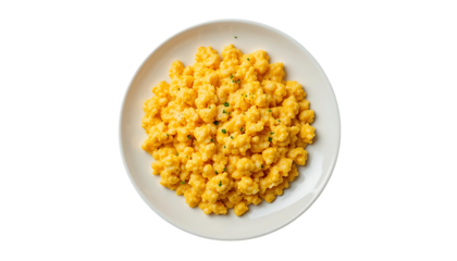 Scrambled eggs on white plate