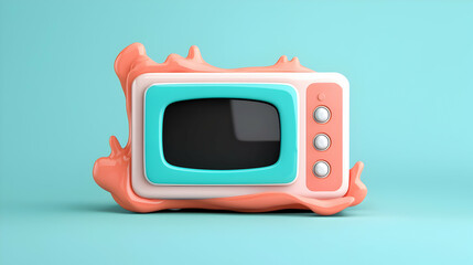Retro Microwave Television Icon 3D Render Pastel Pink and Teal