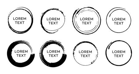 Eight Black Circular Brush Stroke Frames with Lorem Text