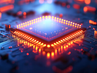 Illuminated Microchip on Circuit Board