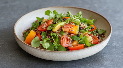 Fresh quinoa salad with vibrant vegetables and greens, perfect for healthy meal
