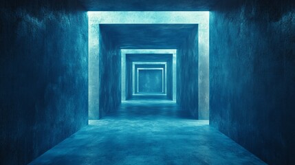 Fototapeta premium Concrete tunnel receding into the distance with square doorways
