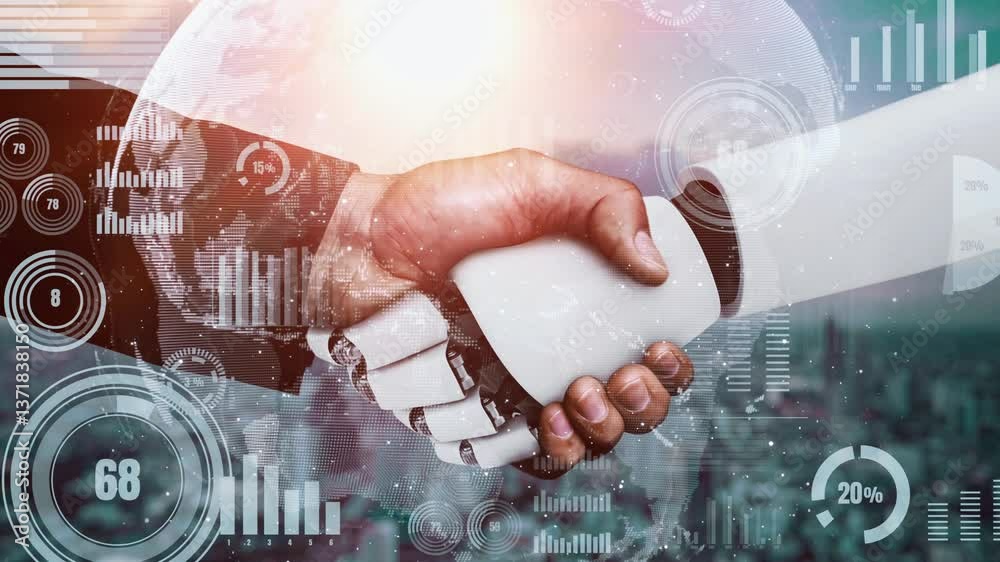 Poster future financial technology controll by ai robot huminoid uses machine learning and artificial intel