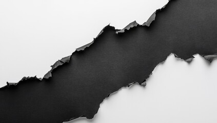 Ripped black paper on white background, graphic design element