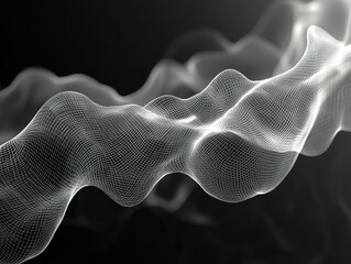 Abstract 3D Wireframe Waves on Dark Background