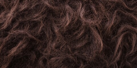 Fototapeta premium Dark brown sheep wool texture background, detailed wavy pattern, animal fiber close up.