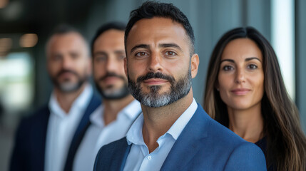 Fototapeta premium Professional group portrait featuring confident individuals business attire, showcasing teamwork