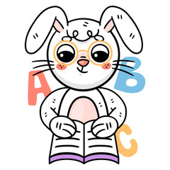 Ronnie The Bunny engrossed in reading, emphasizing the importance of literacy and language development in early education. 