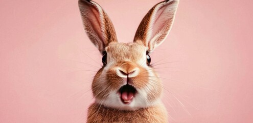 Fototapeta premium An isolated brown rabbit shows its surprised demeanor in striking yellow.