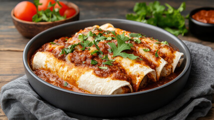 Delicious enchiladas topped with rich sauce and fresh herbs, perfect for hearty meal