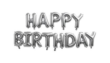 Silver balloon text Happy Birthday