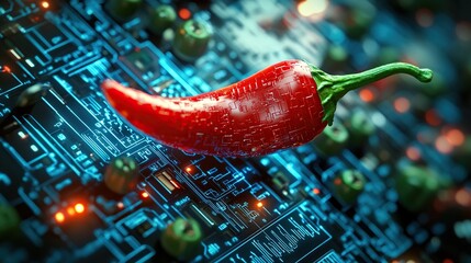 Red chili pepper on a circuit board.