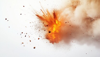 Explosive Demolition Explosion Against White Background