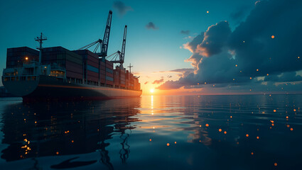 Obraz premium Photo realistic silhouette of a cargo bay and turnover dashboard, symbolizing stock turnover analysis and efficiency, with ample copy space.