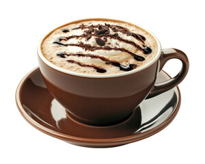 Obraz premium delicious cup of mocha coffee topped with whipped cream and chocolate syrup, perfect for cozy moment