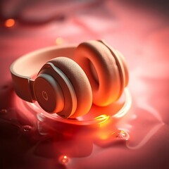 Fototapeta premium Stereo headphone design with abstract background design .Music world liquid fluid background .