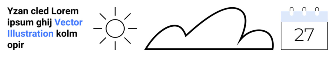 Sun, cloud, and calendar date number 27 arranged in a clean layout. Ideal for weather forecast, scheduling, climate awareness, time management, minimal design, productivity tips simple landing page