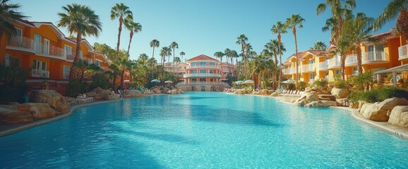 Fototapeta premium Resort pool with buildings
