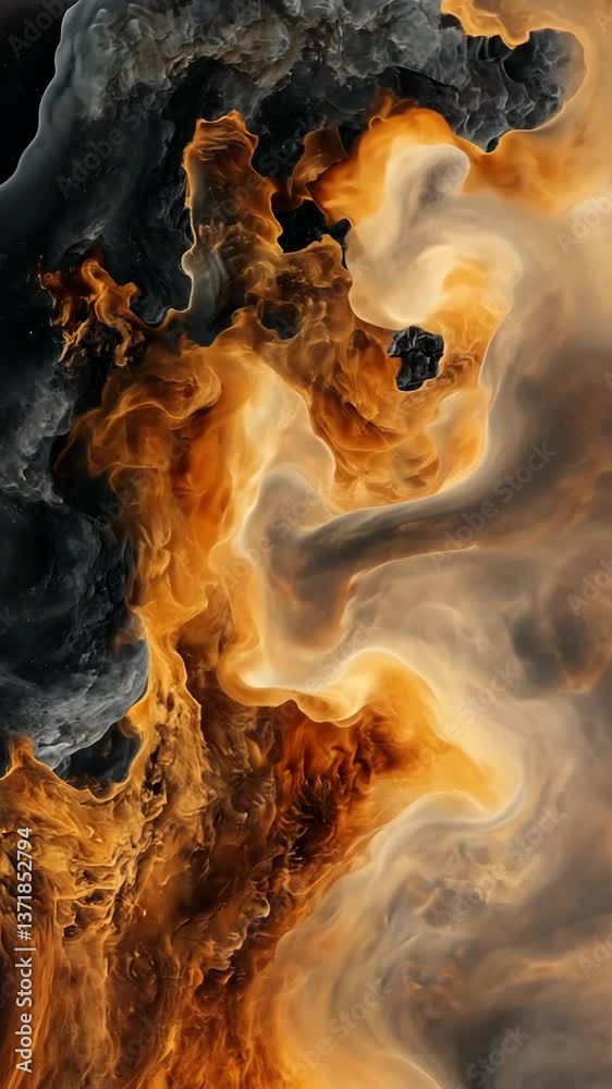 Poster abstract swirling patterns of orange and black create a captivating visual in a modern artistic disp