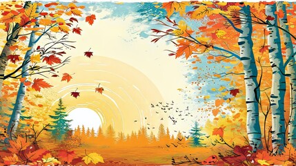 Obraz premium Stunning autumn forest panorama showcasing vibrant colors and sunlight filtering through leaves