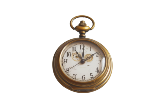 A luxurious gold pocket watch with a white clock face and vintage charm.