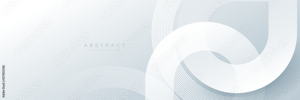 Poster White Minimal Abstract Background with Curved Lines and Gradient Shapes