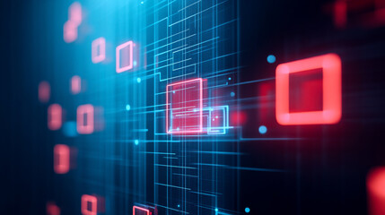 A futuristic digital background featuring glowing geometric shapes and lines, representing technology and data visualization.