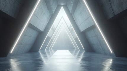 Obraz premium Glowing triangular passageway is defined by concrete and light