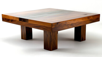 A wooden coffee table with a brown top and wooden legs. AI Generated