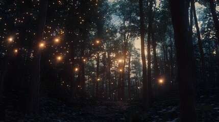 Cosmic forest with constellation lights